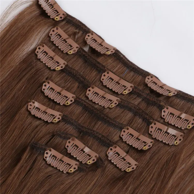 China #4 chocolate brown remy clip in hair extensions manufacturers QM172